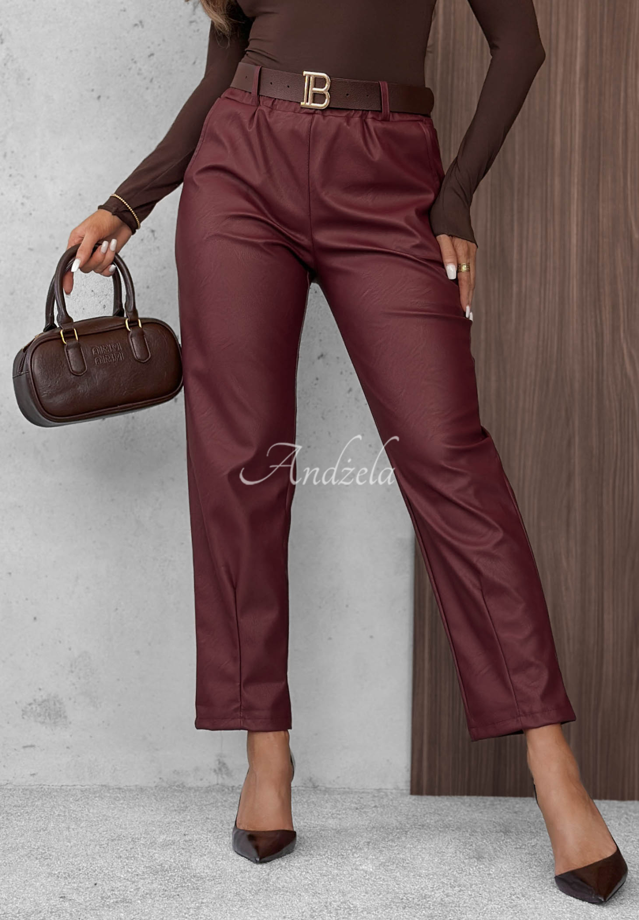 Hazy Hour Burgundy Leather Pants with Belt