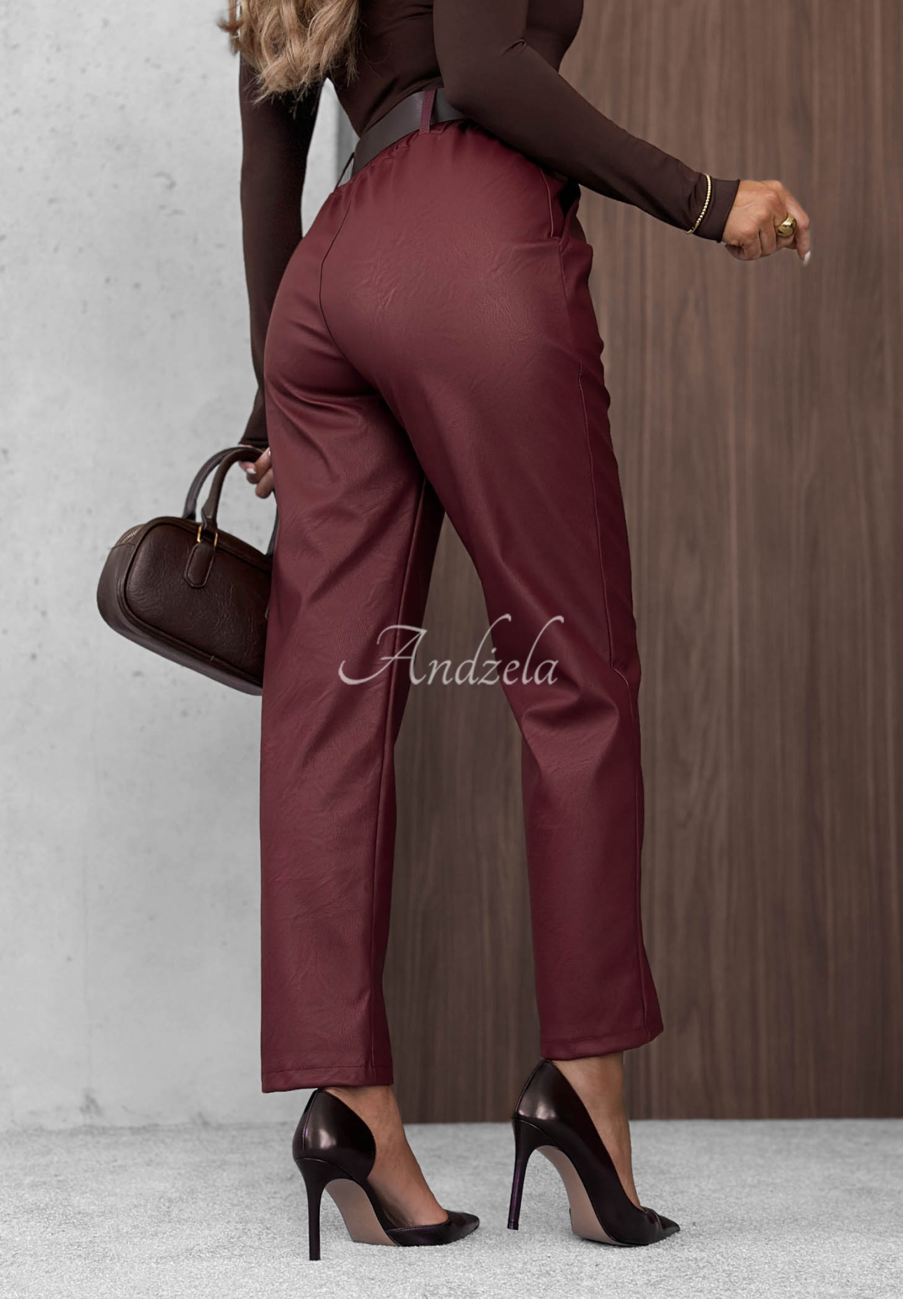 Hazy Hour Burgundy Leather Pants with Belt