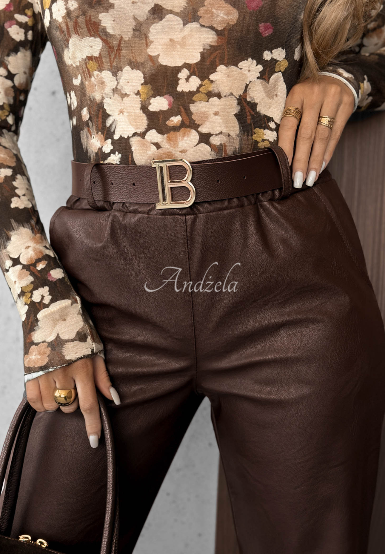Hazy Hour Chocolate-Colored Leather Pants with a Belt