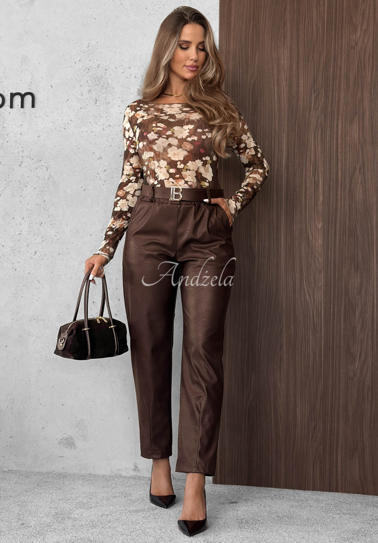 Hazy Hour Chocolate-Colored Leather Pants with a Belt
