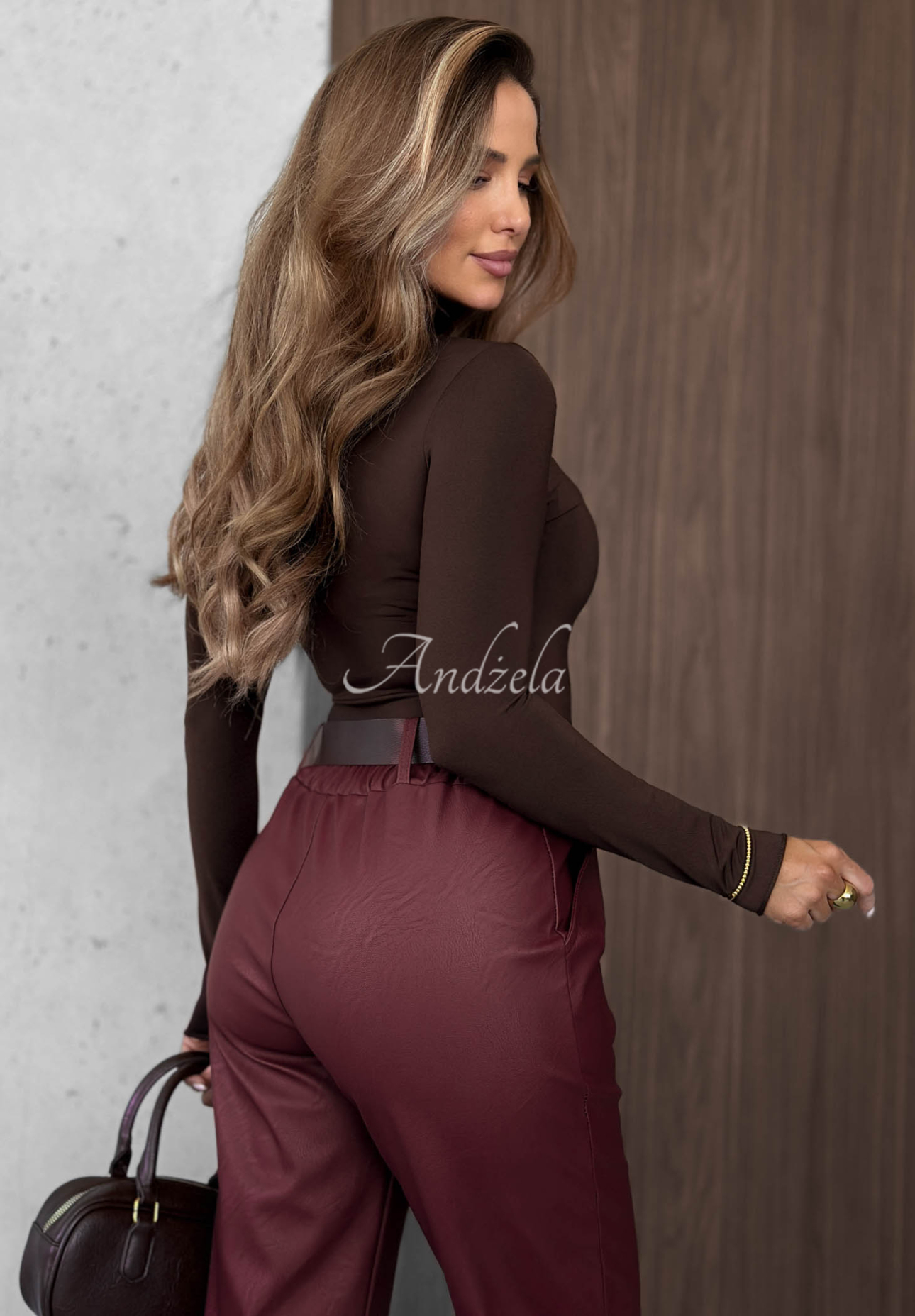 Femme Desire Chocolate-Colored Viscose Long-Sleeve Turtleneck Blouse