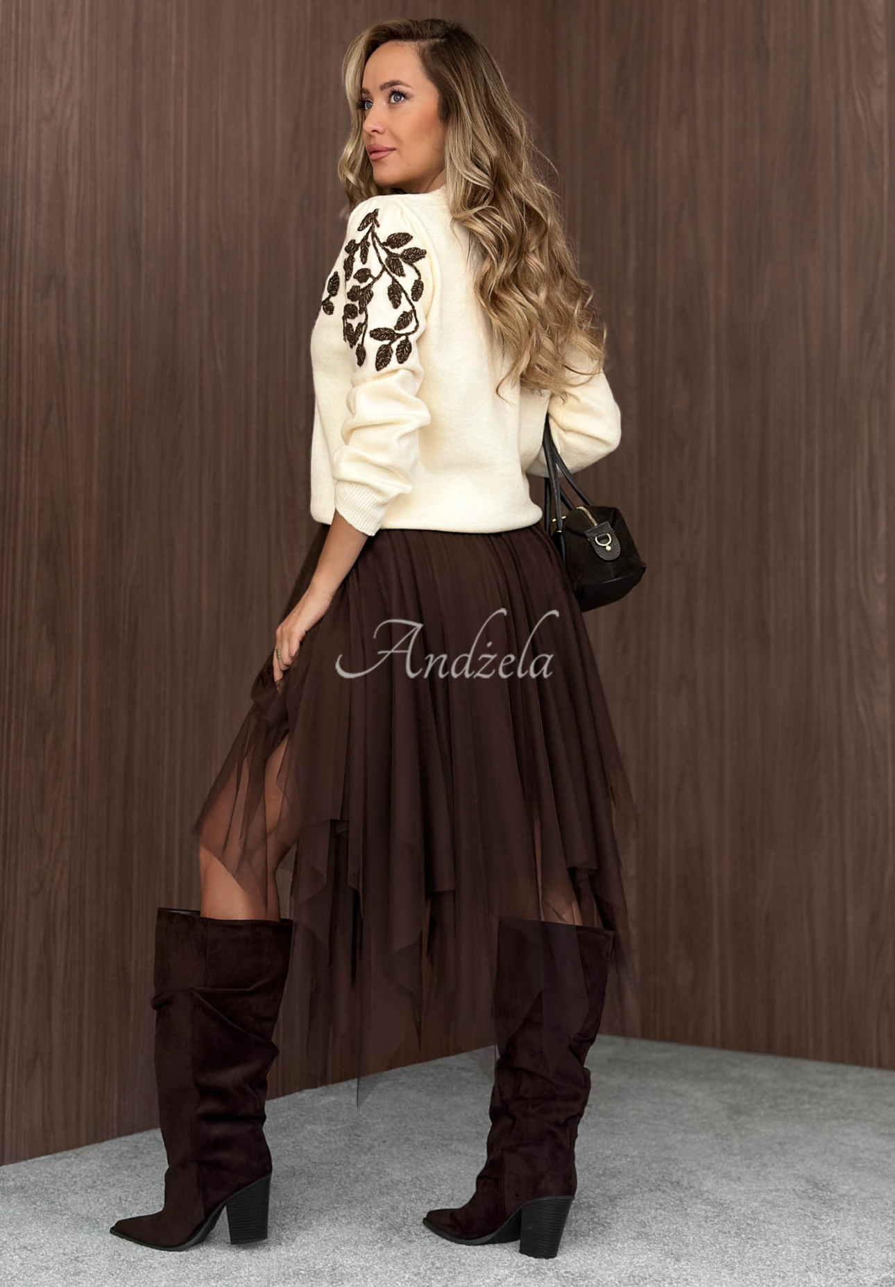 Tiulowa spódnica midi Style Affair czekoladowa