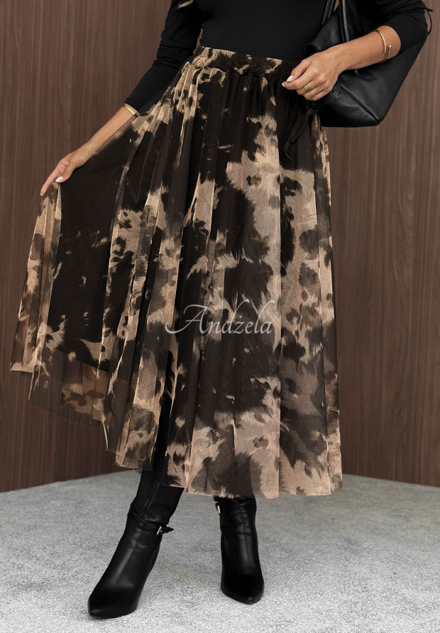 Before Rain Black Leopard-Print Tulle Midi Skirt
