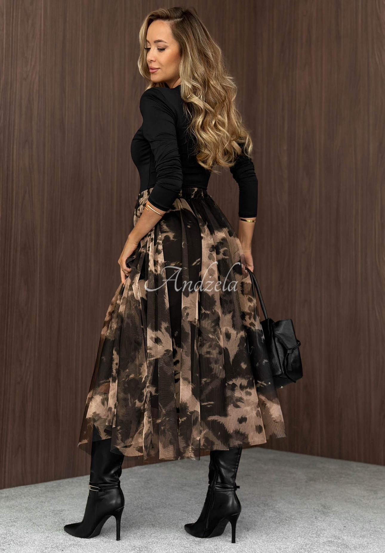 Before Rain Black Leopard-Print Tulle Midi Skirt