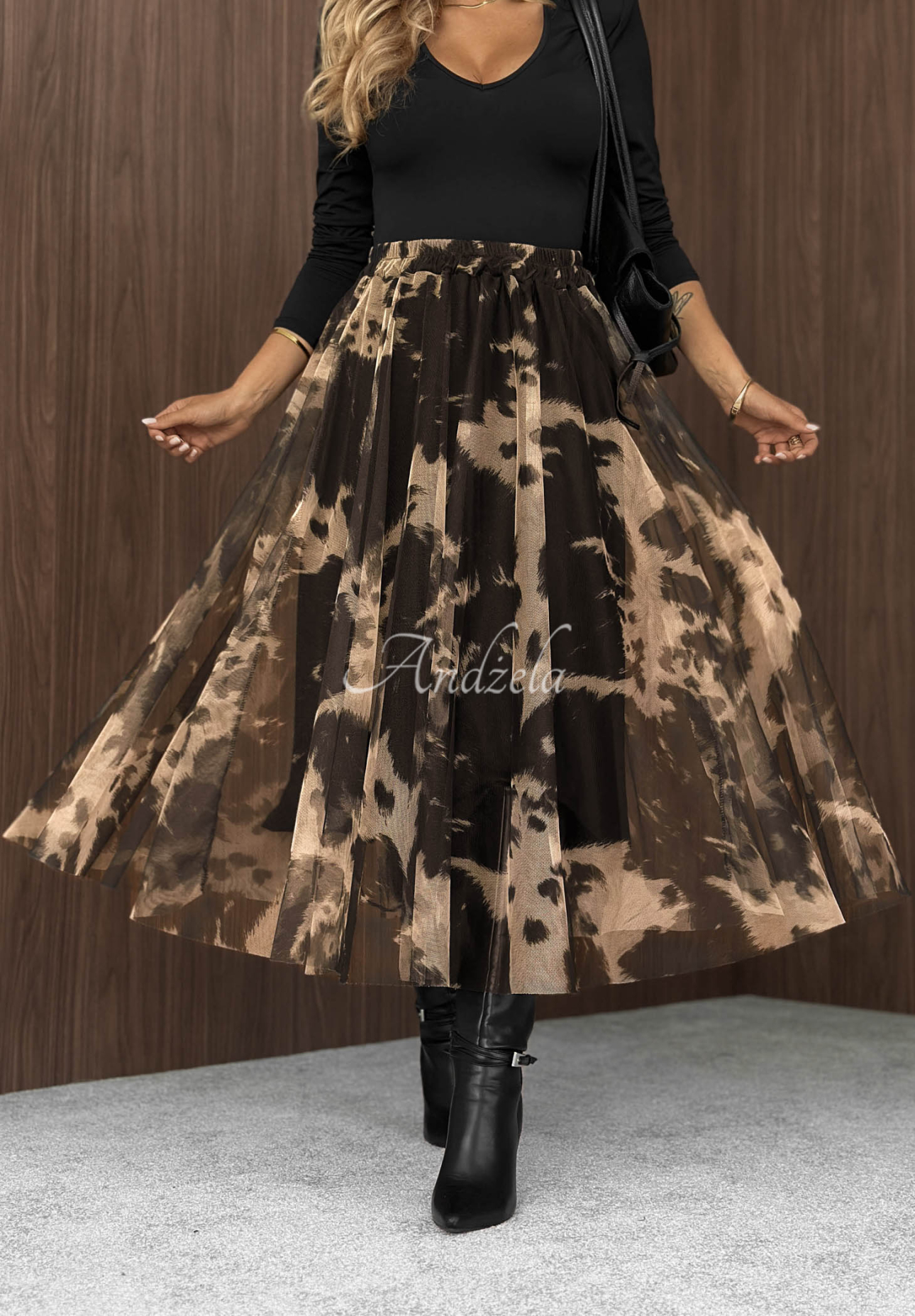 Before Rain Black Leopard-Print Tulle Midi Skirt