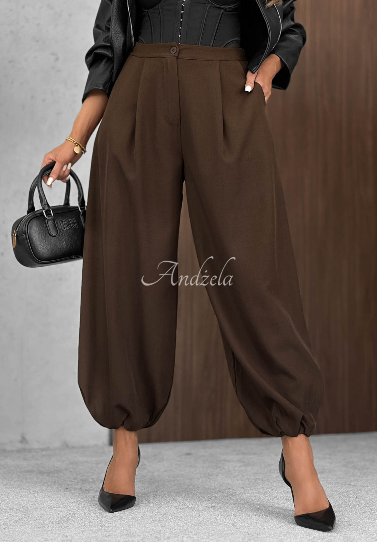 Warm Whispers Chocolate-Colored Cotton Jogger Pants with an Elastic Waistband