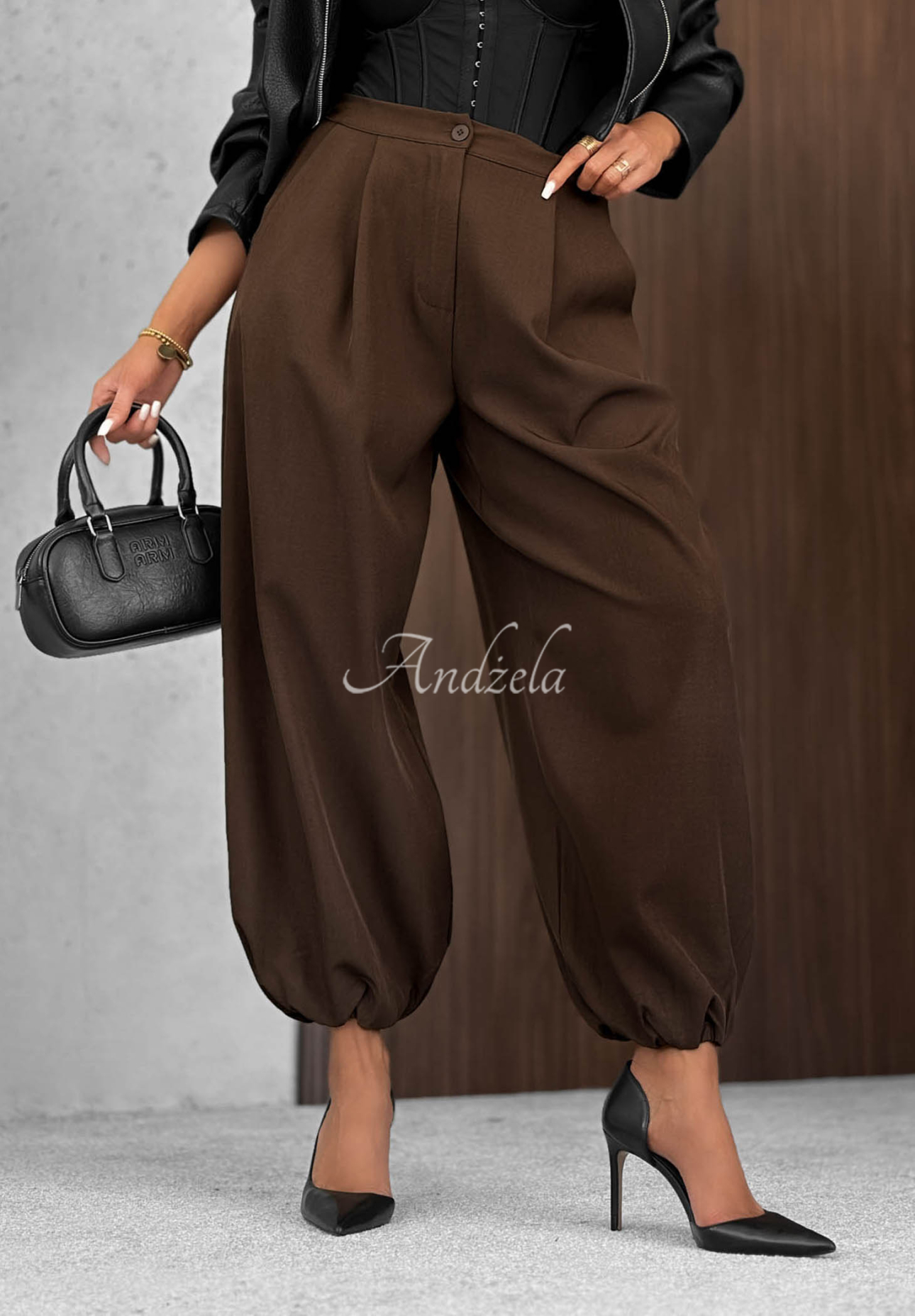 Warm Whispers Chocolate-Colored Cotton Jogger Pants with an Elastic Waistband