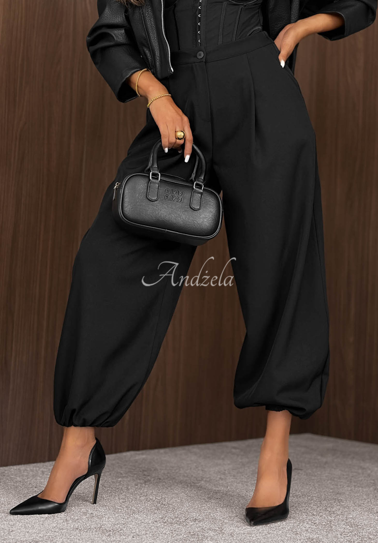 Warm Whispers Black Cotton Jogger Pants with an Elastic Waistband