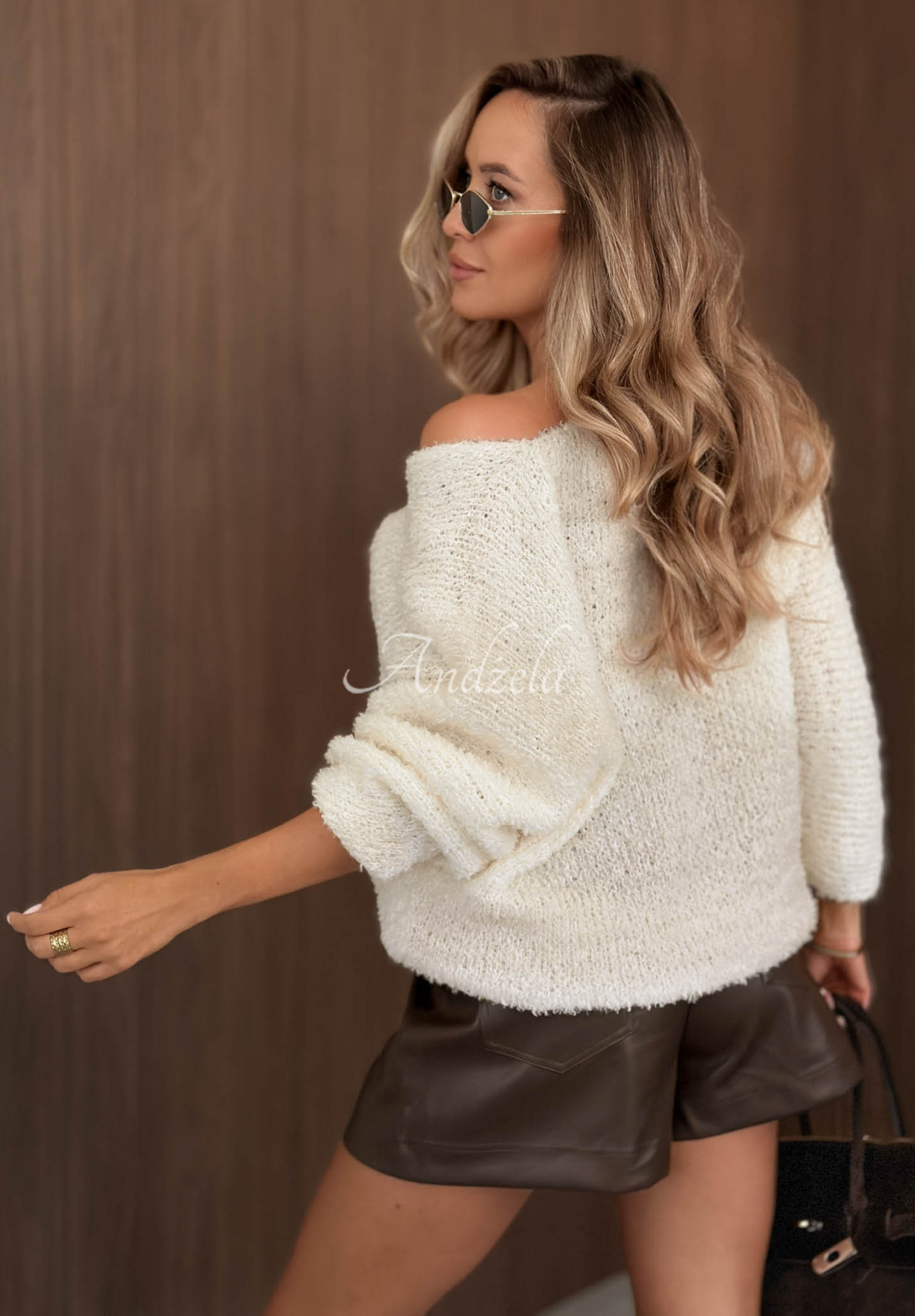 Miękki sweter z moherem i wełną Mi Mio ecru