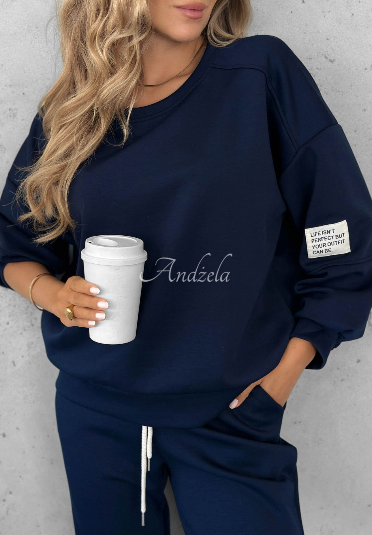 Sunday Mood Navy Blue Viscose Sweatsuit Set