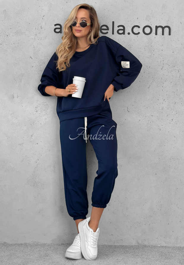 Sunday Mood Navy Blue Viscose Sweatsuit Set