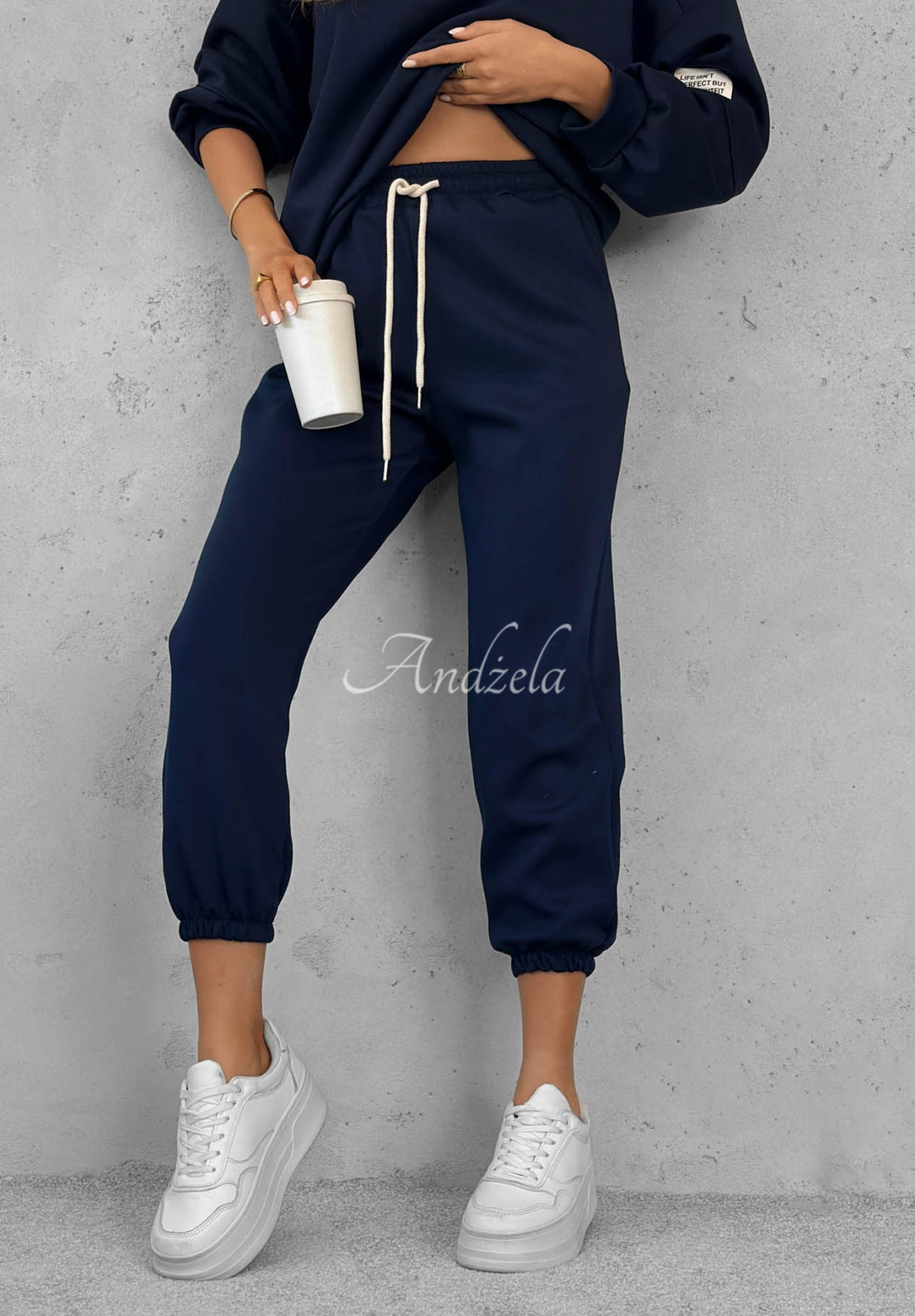 Sunday Mood Navy Blue Viscose Sweatsuit Set