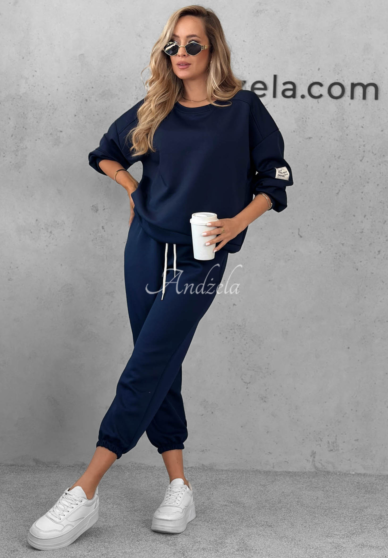 Sunday Mood Navy Blue Viscose Sweatsuit Set