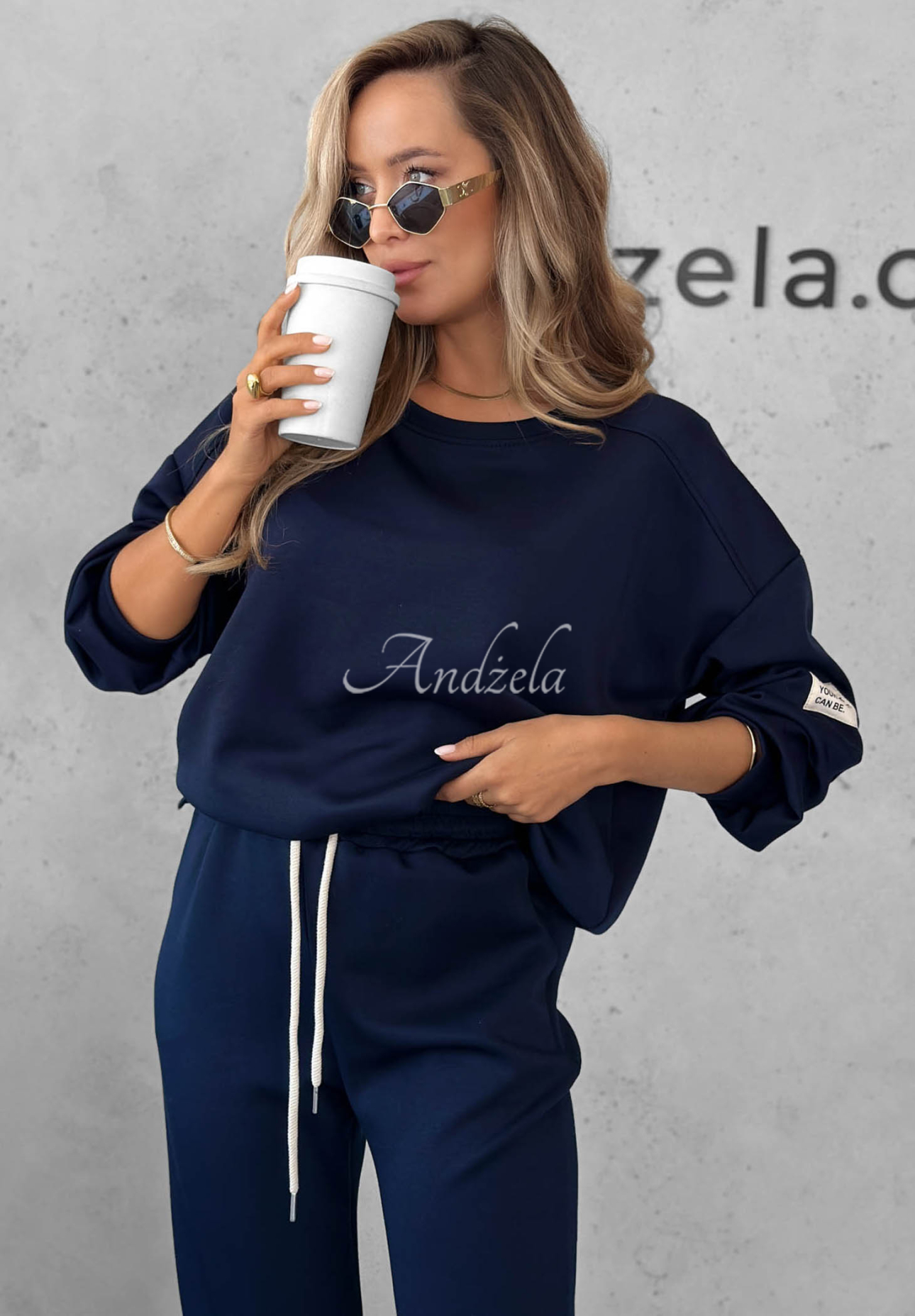 Sunday Mood Navy Blue Viscose Sweatsuit Set