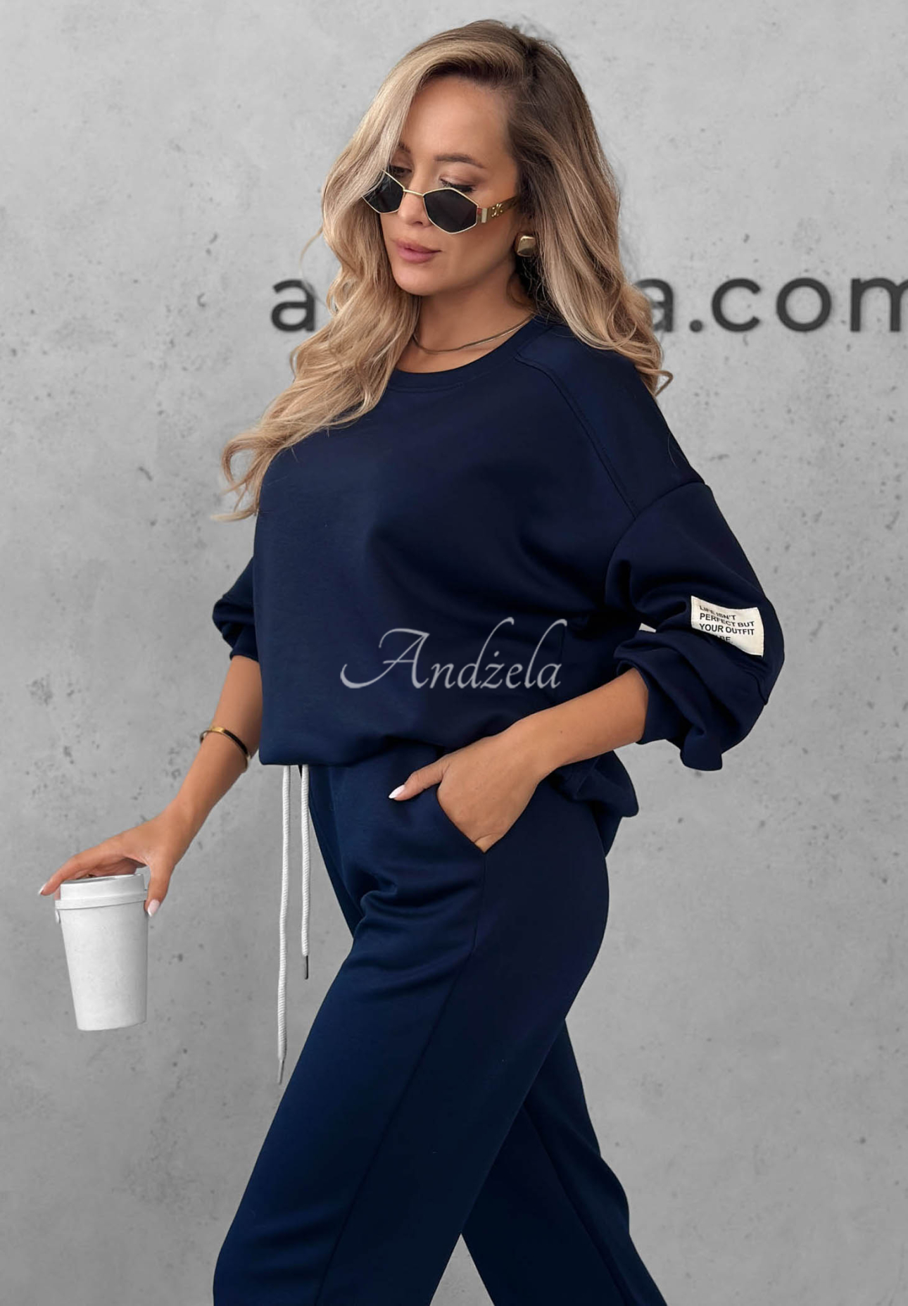Sunday Mood Navy Blue Viscose Sweatsuit Set