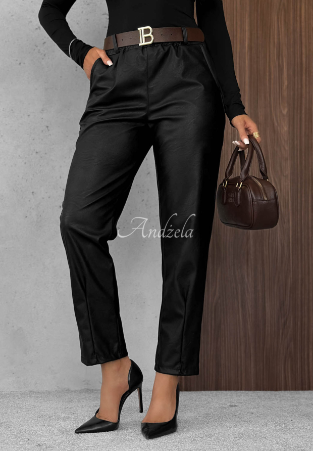 Hazy Hour Black Leather Pants with a Belt