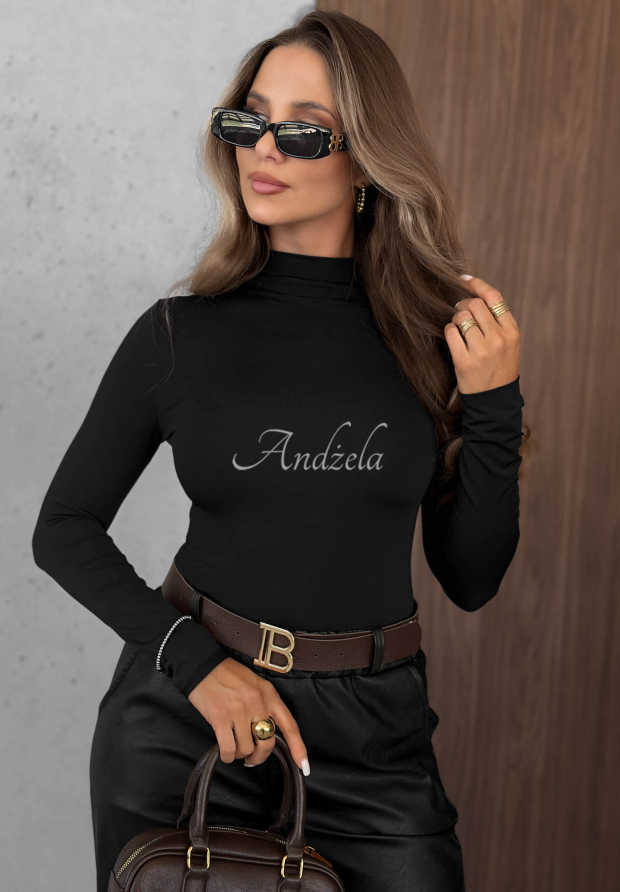 Wiskozowa bluzka longsleeve z p&oacute;łgolfem Femme Desire czarna