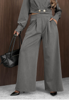 Elegancki komplet krótka marynarka i spodnie wide leg Style Desire szary