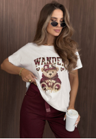 T-shirt z nadrukiem Wander Bear ecru
