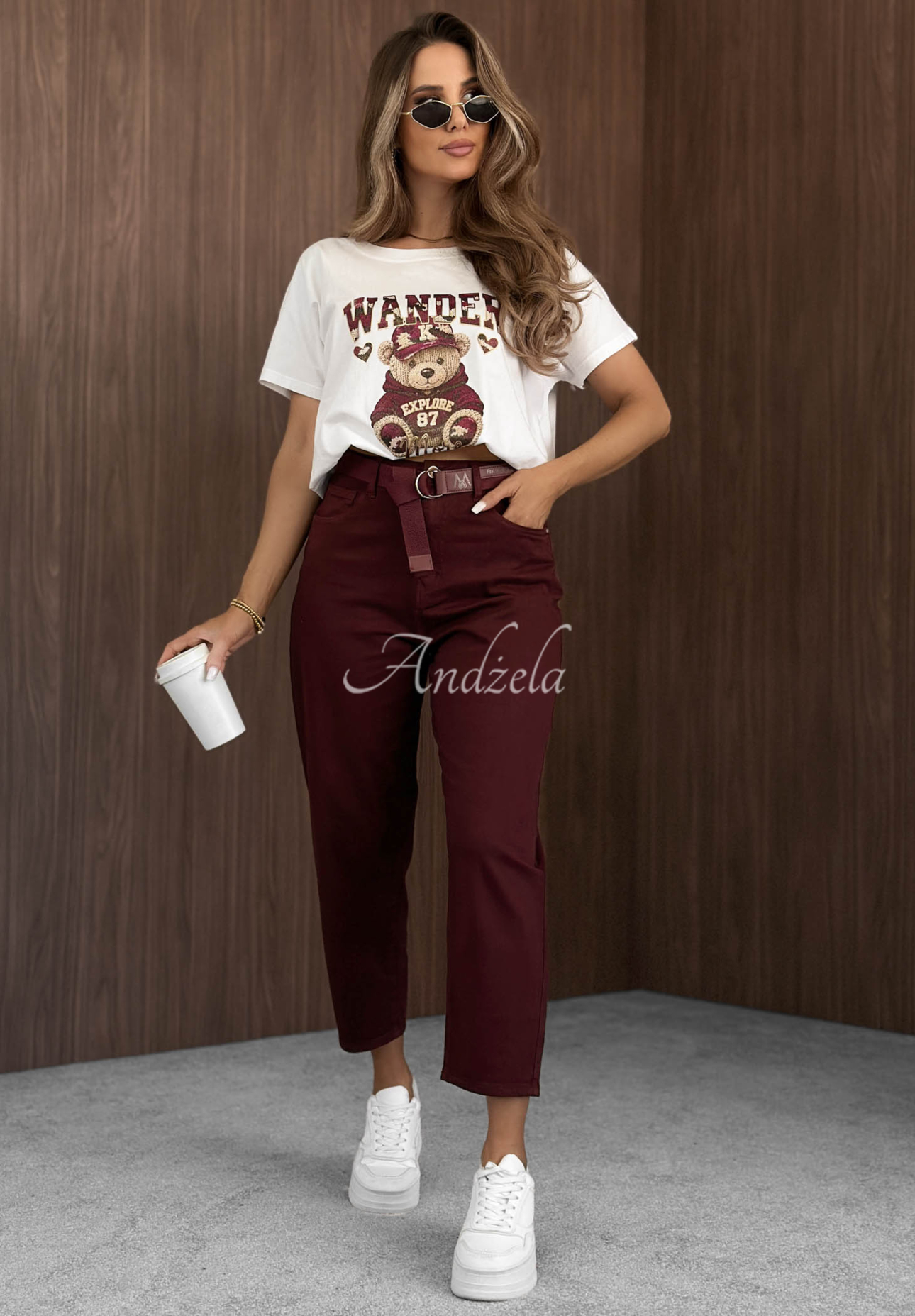 Bawełniany t-shirt z nadrukiem Wander Bear ecru