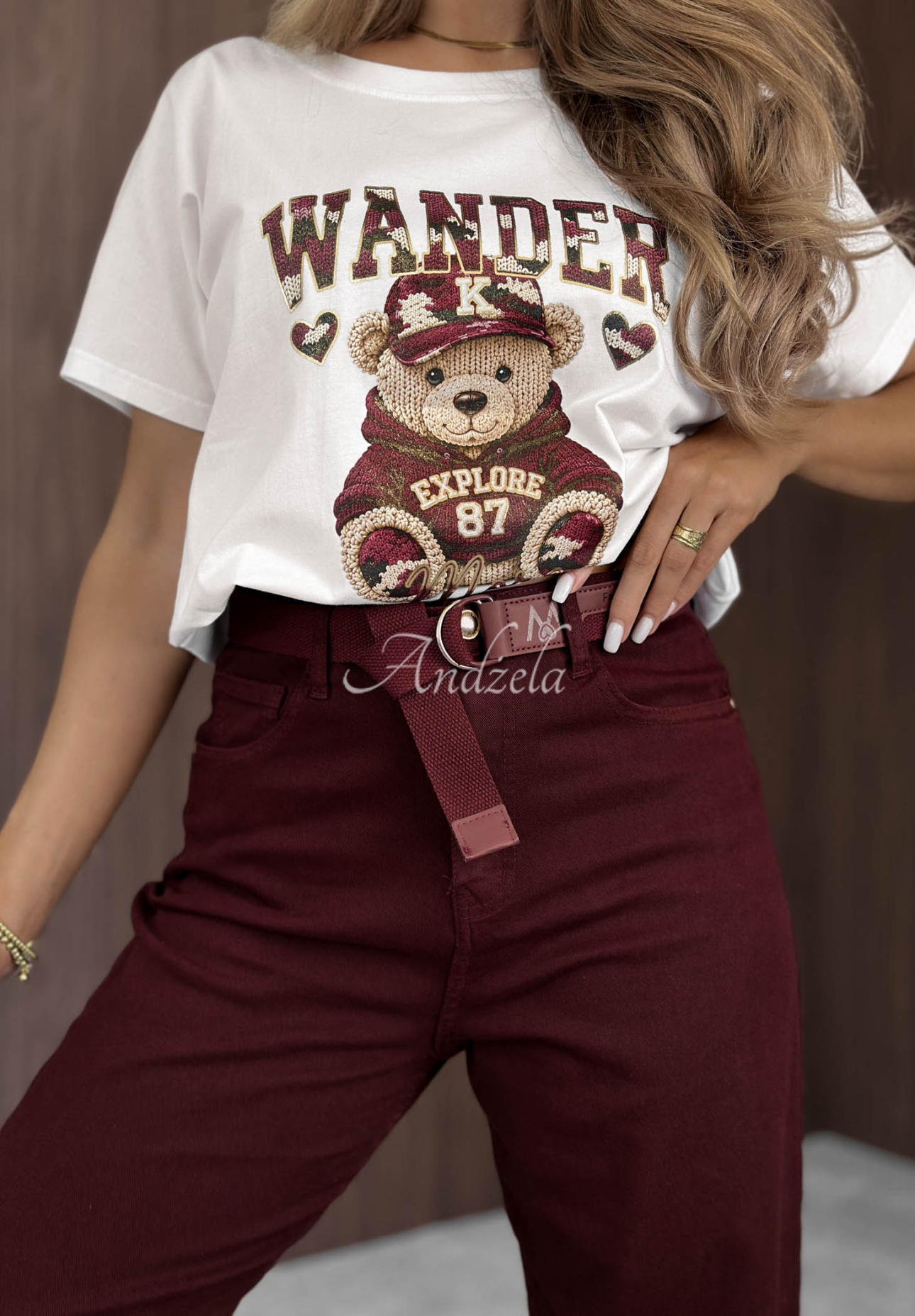 Bawełniany t-shirt z nadrukiem Wander Bear ecru
