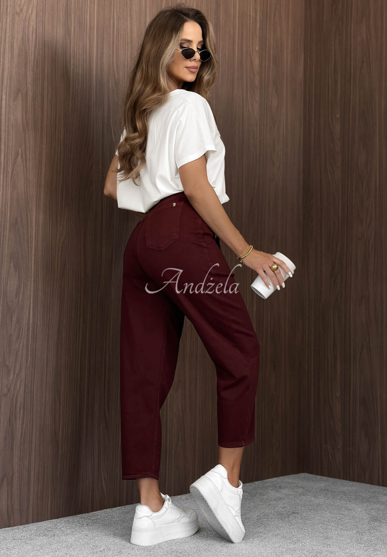 Give Me Time burgundy balloon jeans with a belt