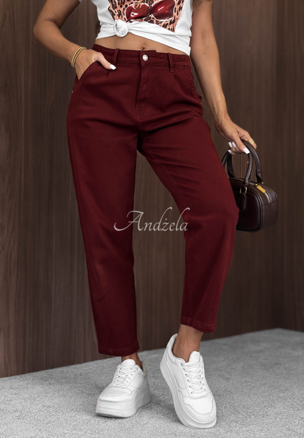 Spodnie jeansowe mom fit No Reason Why burgundowe