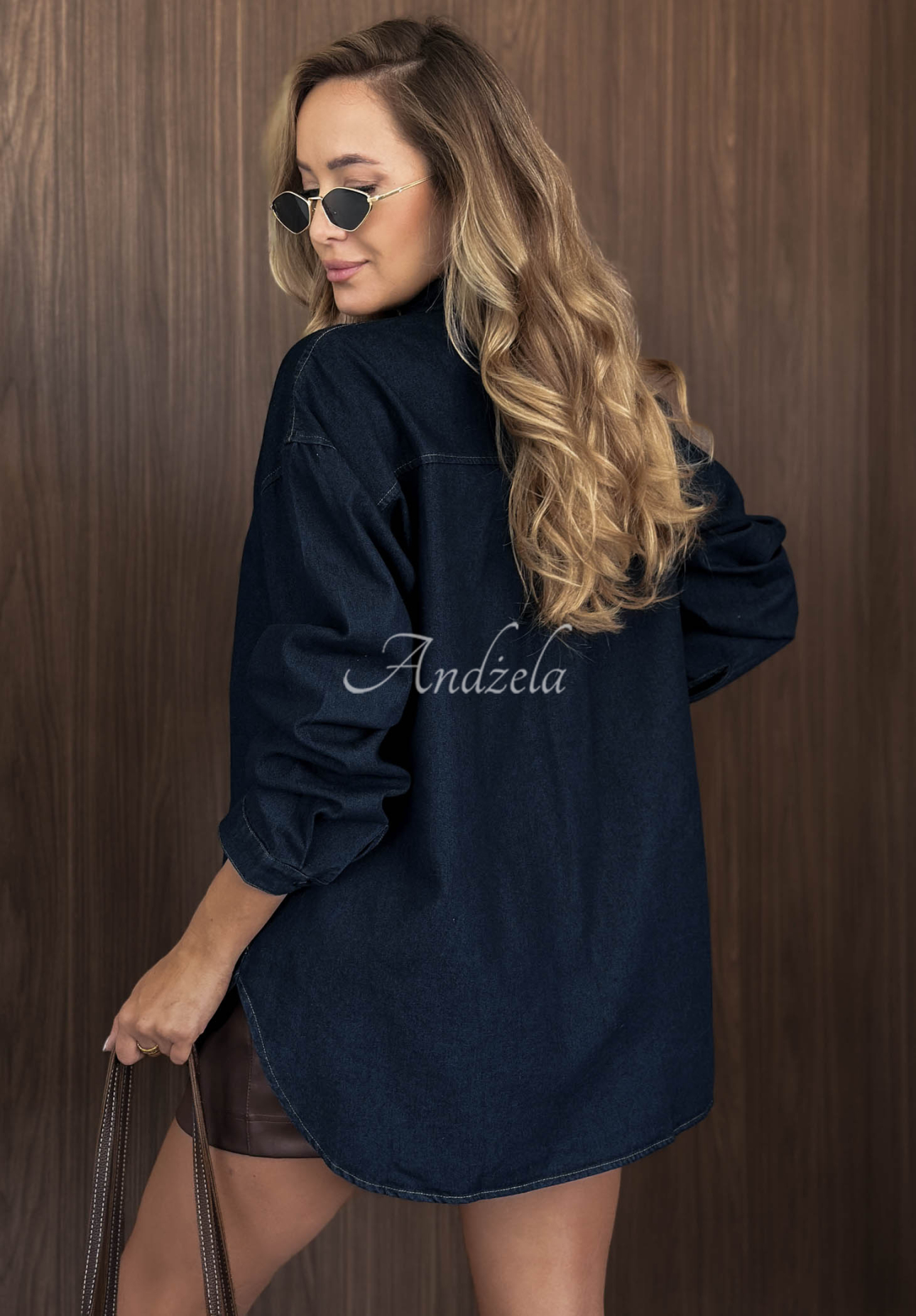 Hello Monday Navy Blue Denim Shirt with Brooches