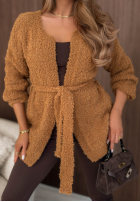 Sweter kardigan z paskiem Soft Whimsy czekoladowy