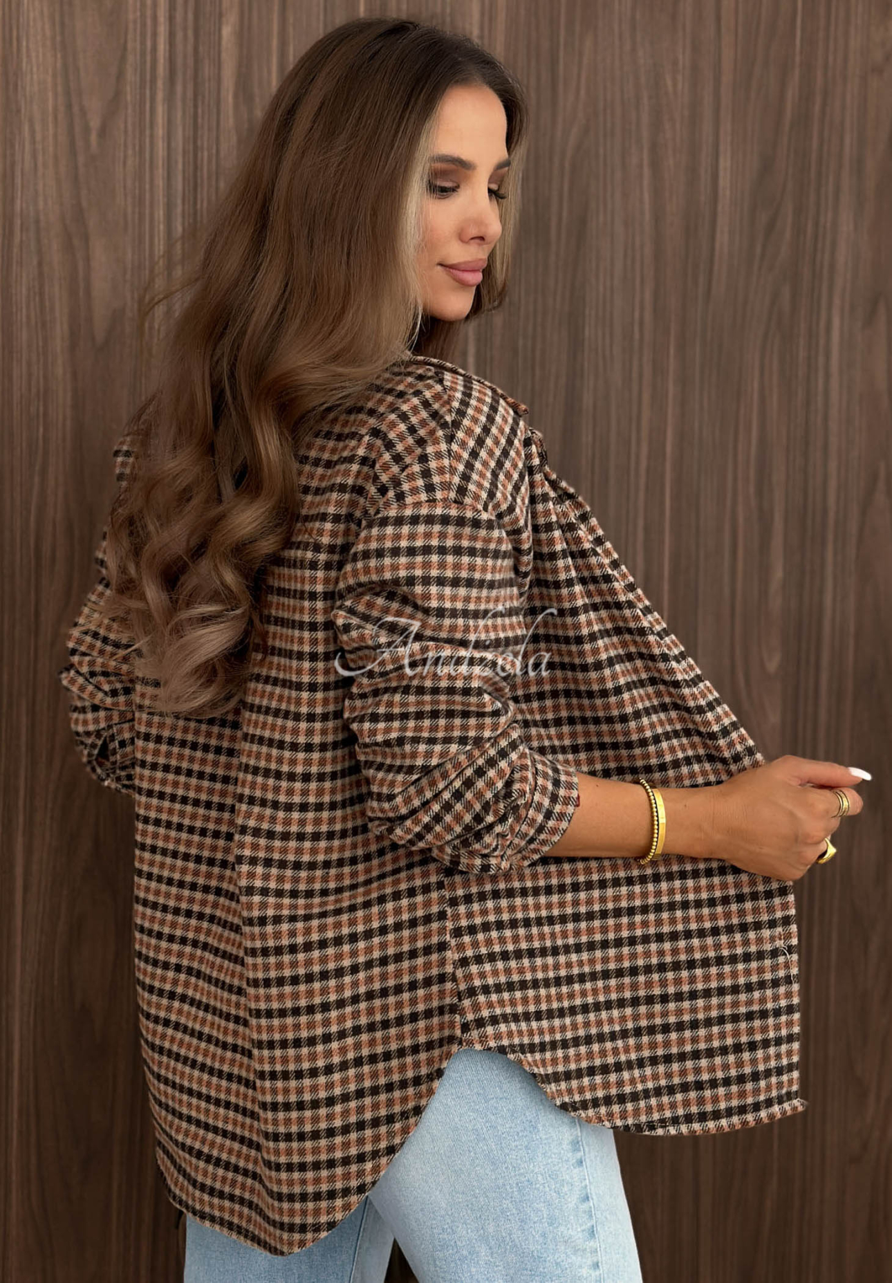 Autumn Peach Beige and Orange Checkered Cotton Shirt