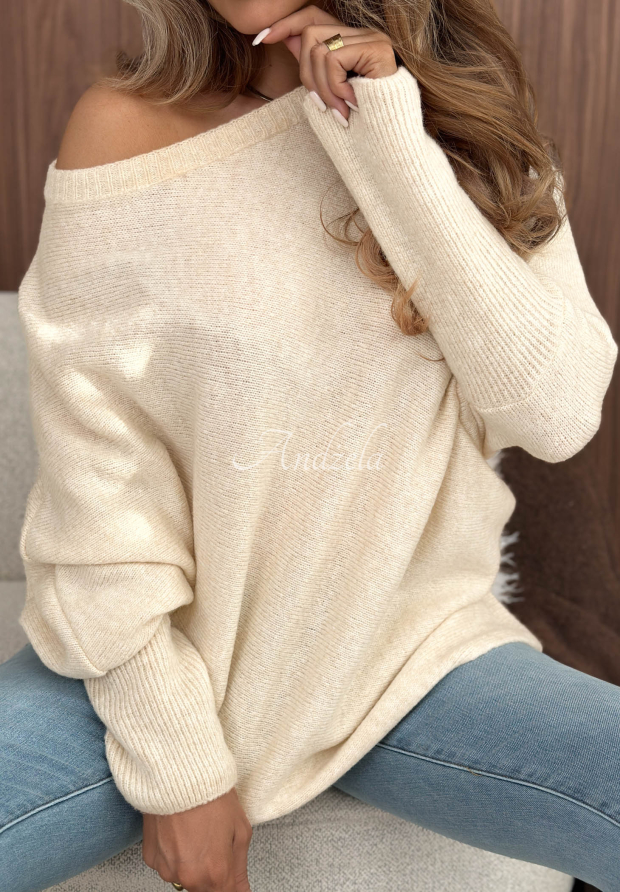 Unknown Number Asymmetrical Sweater with Wool, Light Beige
