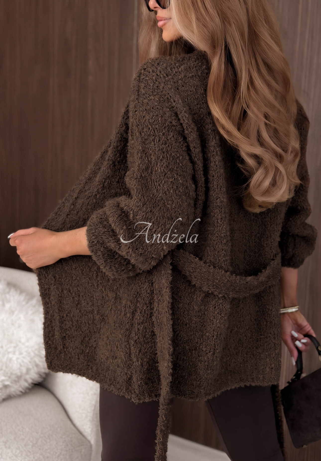 Soft Whimsy Chocolate-Colored Wool and Mohair Knit-Up Cardigan