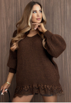 Sweter oversize z koronką Dusky Clouds rudy
