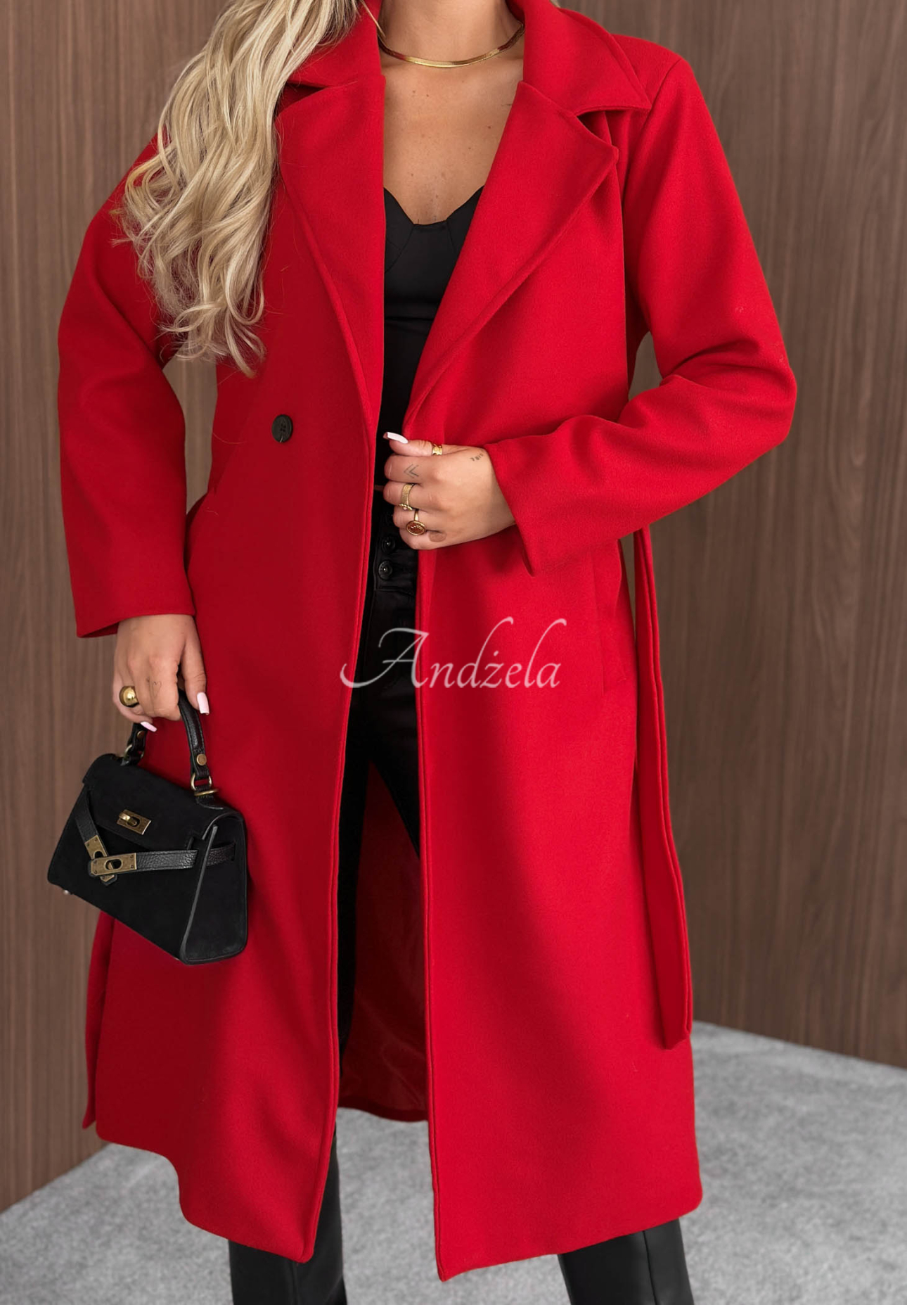 Autumn Fairytale Double-Breasted Coat with Belt, Red