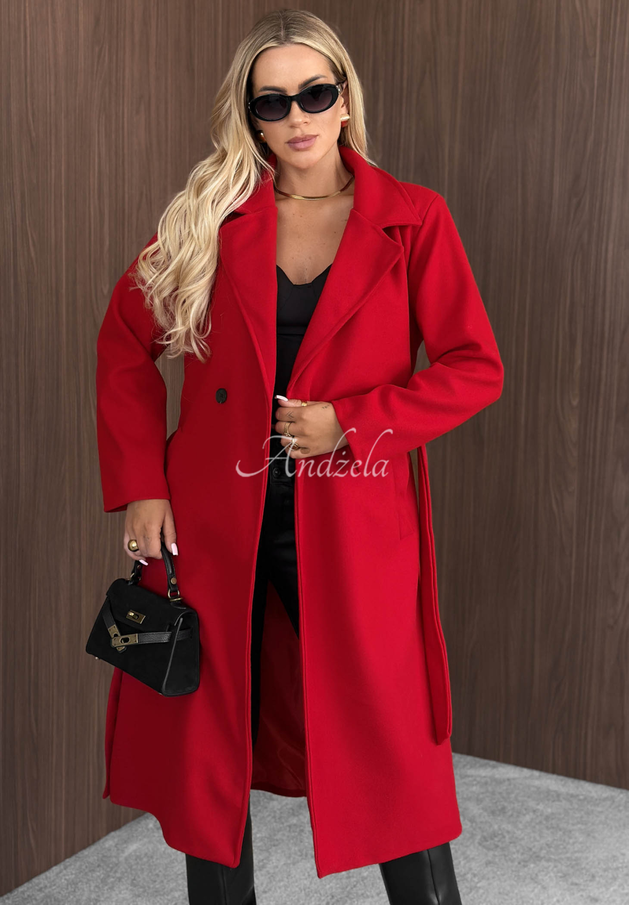 Autumn Fairytale Double-Breasted Coat with Belt, Red