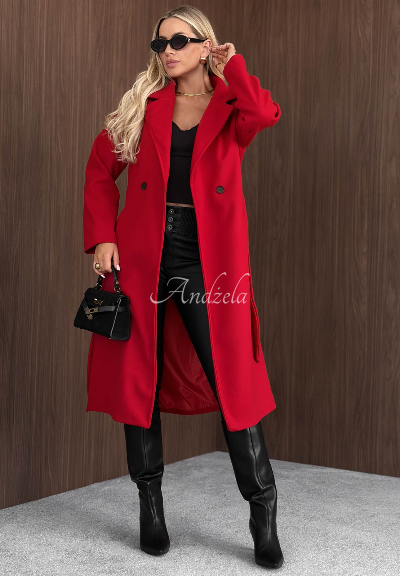 Autumn Fairytale Double-Breasted Coat with Belt, Red