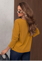 Bluzka longsleeve z dekoltem i cekinami Last Sunrays camelowa