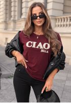 T-shirt z napisem Ciao Bella burgundowy