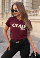 T-shirt z napisem Ciao Bella burgundowy