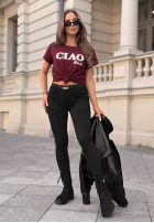 T-shirt z napisem Ciao Bella burgundowy