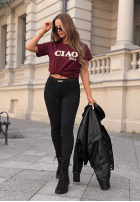 T-shirt z napisem Ciao Bella burgundowy