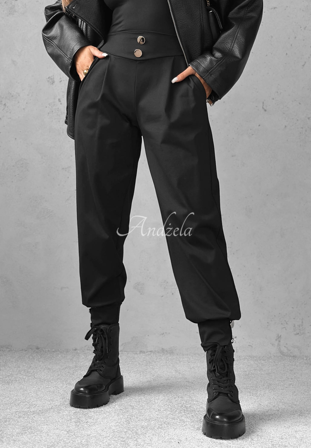 Divine Charm Black Viscose Jogger Pants with Buttons