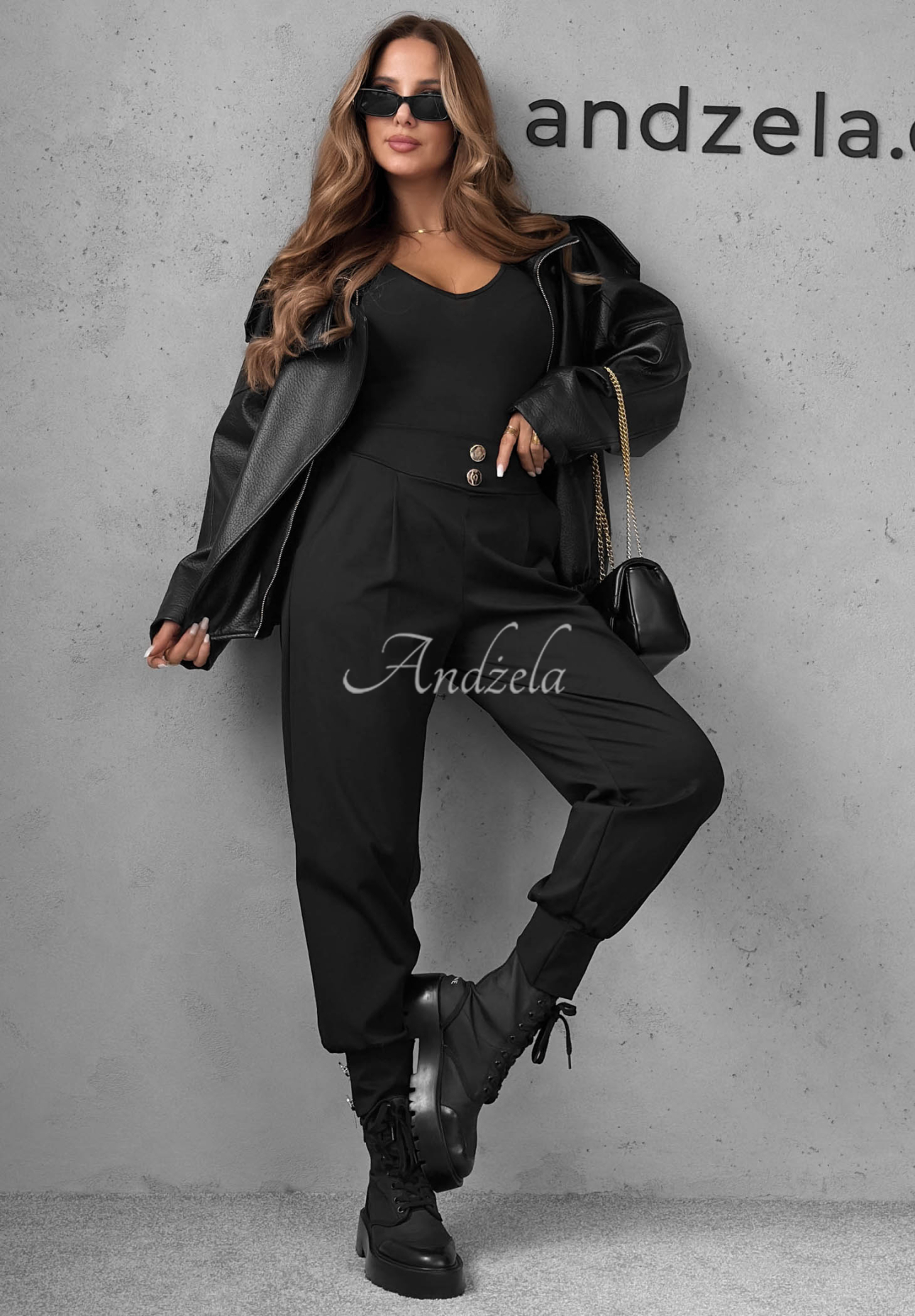 Divine Charm Black Viscose Jogger Pants with Buttons