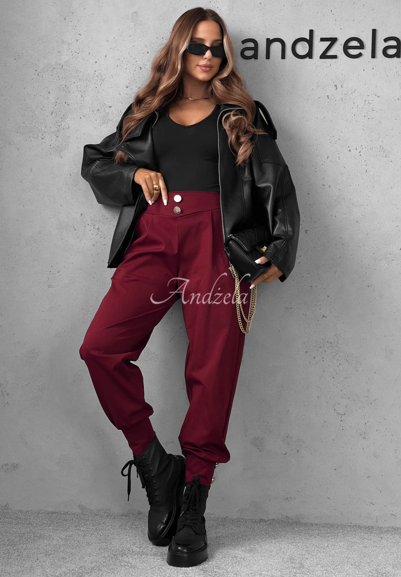 Divine Charm Burgundy Viscose Jogger Pants with Buttons
