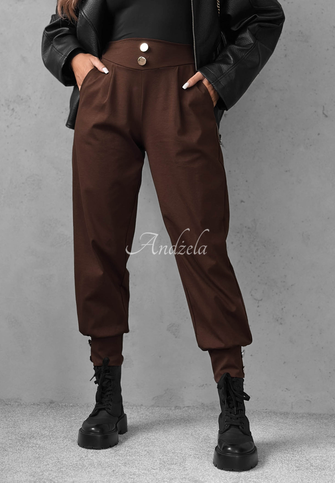 Divine Charm Chocolate-Colored Viscose Jogger Pants with Buttons