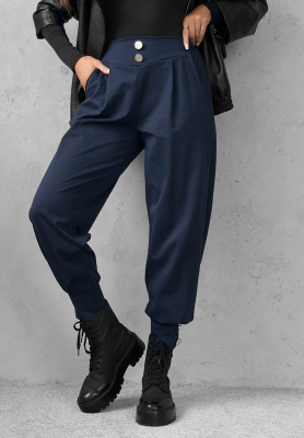 Divine Charm Navy Blue Viscose Jogger Pants with Buttons