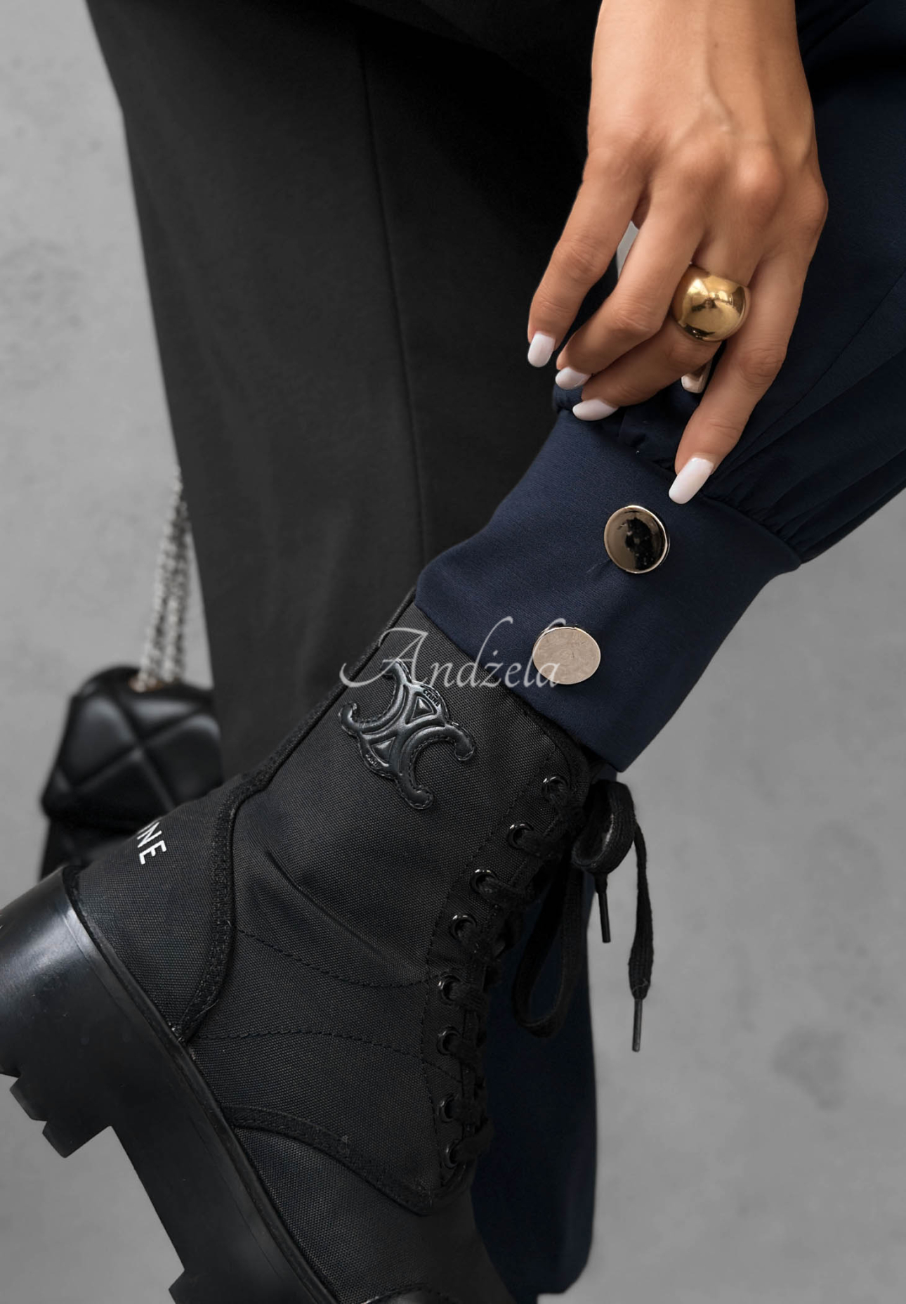 Divine Charm Navy Blue Viscose Jogger Pants with Buttons