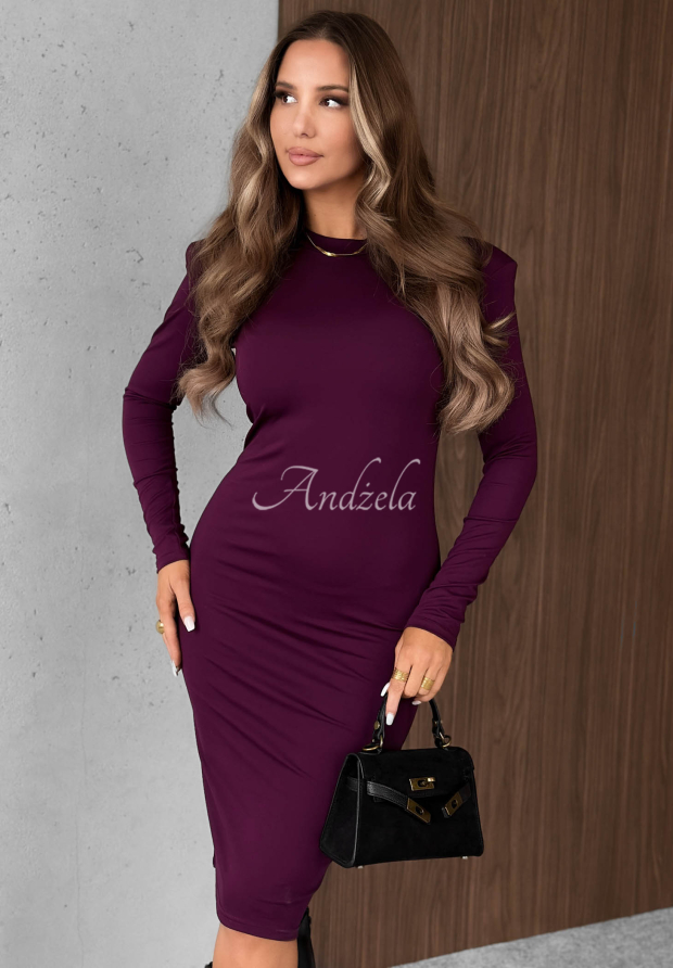 Soft Classics Berry-Colored Long-Sleeve Viscose Midi Dress