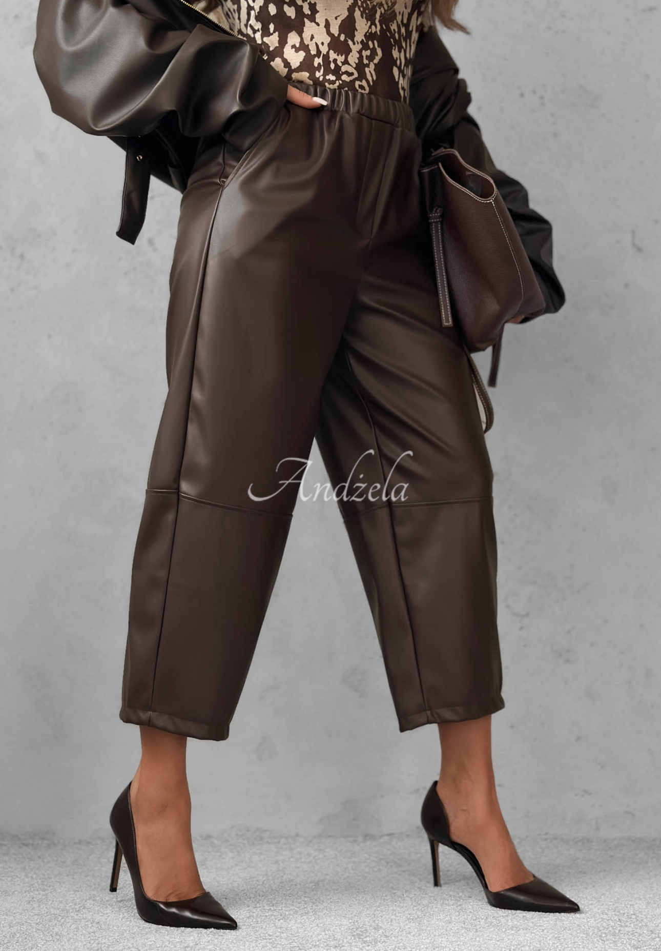 Warm Vanilla Chocolate Mom-Fit Leather Pants