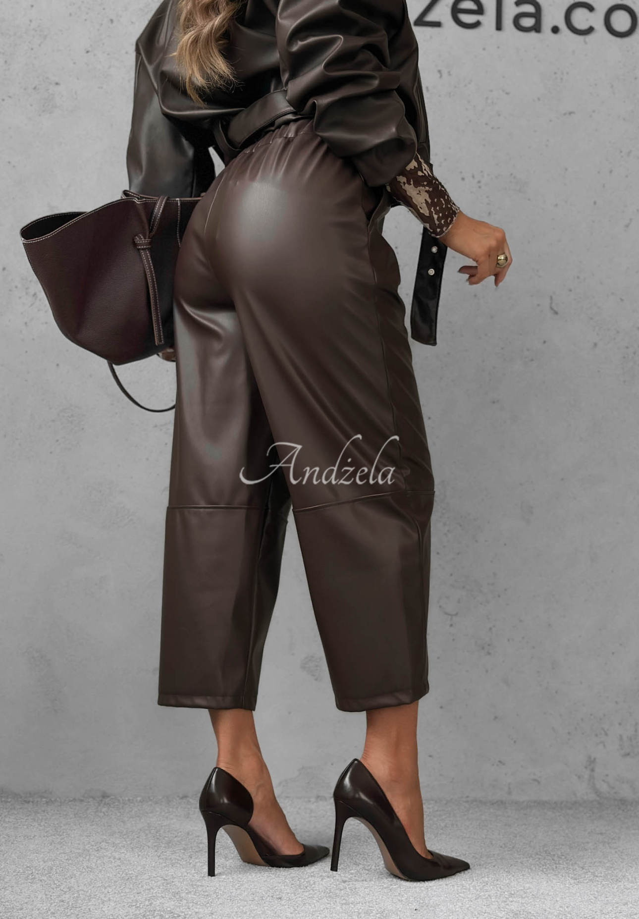 Warm Vanilla Chocolate Mom-Fit Leather Pants